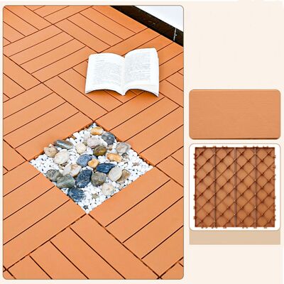 FULEADTURE Set Di 11 Robuste Piastrelle Per Pavimenti In Plastica Per Esterni, Effetto Legno Arancione, 30 X 30 Cm, Motivo A Osso Di Mulo, Per Patio, Giardino E Balcone FULEADTURE Set Di 11 Robuste Piastrelle Per Pavimenti In Plastica Per Esterni, Effetto Legno Arancione, 30 X 30 Cm, Motivo A Osso Di Mulo, Per Patio, Giardino E Balcone
