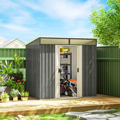 PZCC Casetta Da Giardino Con Porte Scorrevoli E Pavimentazione In Acciaio, 195x122x181.5 Cm, Grigio Chiaro PZCC Casetta Da Giardino Con Porte Scorrevoli E Pavimentazione In Acciaio, 195x122x181.5 Cm, Grigio Chiaro