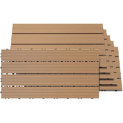 TOLLETOUR Set Di 6 Piastrelle Per Decking In Wpc, 4 Listelli, 1 M², 30 X 60 Cm, Teak, Piastrelle In Legno Composito Con Clip TOLLETOUR Set Di 6 Piastrelle Per Decking In Wpc, 4 Listelli, 1 M², 30 X 60 Cm, Teak, Piastrelle In Legno Composito Con Clip
