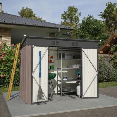 DREAMMESPACE Casetta Da Giardino In Metallo 2,4x1,2 M - Con Base In Metallo (senza Pavimento), Resistente Alle Intemperie - Marrone DREAMMESPACE Casetta Da Giardino In Metallo 2,4x1,2 M - Con Base In Metallo (senza Pavimento), Resistente Alle Intemperie - Marrone