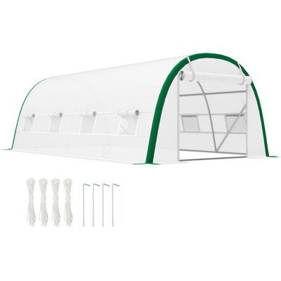 Zone Serra Da Giardino Tunnel 18 M² Dim. 6l X 3l X 2h M - 8 Finestre, Porta Avvolgibile Con Cerniera, Acciaio Zincato, Telo Pe, Bianco Zone Serra Da Giardino Tunnel 18 M² Dim. 6l X 3l X 2h M - 8 Finestre, Porta Avvolgibile Con Cerniera, Acciaio Zincato, Telo Pe, Bianco