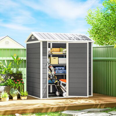 PZCC Casetta Da Giardino Con Pavimento, Finestra, Porta Con Serratura, In Resina Plastica, Resistente Alle Intemperie, Di Colore Grigio. PZCC Casetta Da Giardino Con Pavimento, Finestra, Porta Con Serratura, In Resina Plastica, Resistente Alle Intemperie, Di Colore Grigio.