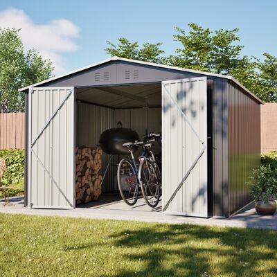 DREAMMESPACE Casetta Da Giardino In Metallo - 300x311x300 Cm - Casetta Portautensili Con Struttura Del Pavimento E Porte Con Serratura - Grigio DREAMMESPACE Casetta Da Giardino In Metallo - 300x311x300 Cm - Casetta Portautensili Con Struttura Del Pavimento E Porte Con Serratura - Grigio