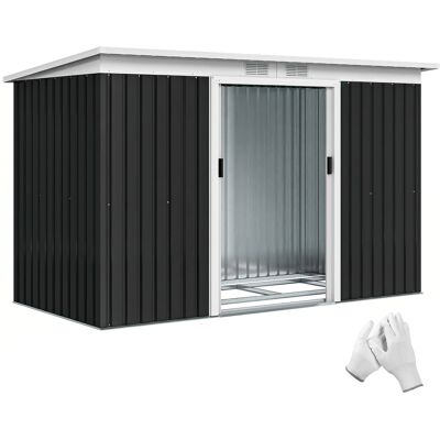 OEM Casetta Da Giardino Porta Utensili In Lamiera Di Acciaio Con Porte Scorrevoli, 280x130x172cm, Grigio-nero OEM Casetta Da Giardino Porta Utensili In Lamiera Di Acciaio Con Porte Scorrevoli, 280x130x172cm, Grigio-nero