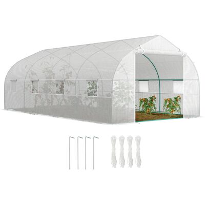 Zone Serra A Tunnel 6x3x2m Con 8 Finestre E Porta Avvolgibile, Serra Per Orto Con 4 Picchetti E 4 Funi Incluse, In Acciaio E Pp, Bianco Zone Serra A Tunnel 6x3x2m Con 8 Finestre E Porta Avvolgibile, Serra Per Orto Con 4 Picchetti E 4 Funi Incluse, In Acciaio E Pp, Bianco