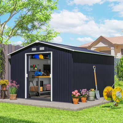 PZCC Casetta Da Giardino 8.3m² In Acciaio Zincato Con Kit Fondazione, Prese D'Aria, Capanno Da Giardino Con Tetto Inclinato, Doppia Porta Scorrevole Bloccabile, Capanno Porta Attrezzi, Grigio PZCC Casetta Da Giardino 8.3m² In Acciaio Zincato Con Kit Fondazione, Prese D'Aria, Capanno Da Giardino Con Tetto Inclinato, Doppia Porta Scorrevole Bloccabile, Capanno Porta Attrezzi, Grigio