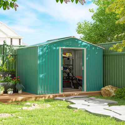 PZCC Casetta Da Giardino 5m² In Acciaio Zincato Con Kit Fondazione, Prese D'Aria, Capanno Da Giardino Con Tetto Inclinato, Doppia Porta Scorrevole Bloccabile, Capanno Porta Attrezzi, Verde Scuro PZCC Casetta Da Giardino 5m² In Acciaio Zincato Con Kit Fondazione, Prese D'Aria, Capanno Da Giardino Con Tetto Inclinato, Doppia Porta Scorrevole Bloccabile, Capanno Porta Attrezzi, Verde Scuro