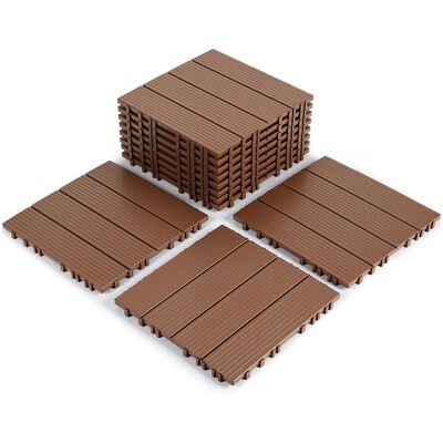 WOLKETON Set Di 44 Piastrelle Per Terrazza 4 M², 30 X 30 Cm 4 Listelli, Piastrelle In Plastica, Piastrelle A Incastro Marrone A Righe WOLKETON Set Di 44 Piastrelle Per Terrazza 4 M², 30 X 30 Cm 4 Listelli, Piastrelle In Plastica, Piastrelle A Incastro Marrone A Righe