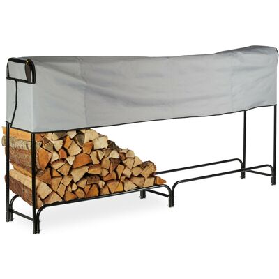 RELAXDAYS Scaffale Portalegna, Molto Largo, Con Telo Protettivo, Mobile Per Camino, In Metallo, Hlp 122x245x40 Cm, Nero - RELAXDAYS Scaffale Portalegna, Molto Largo, Con Telo Protettivo, Mobile Per Camino, In Metallo, Hlp 122x245x40 Cm, Nero -