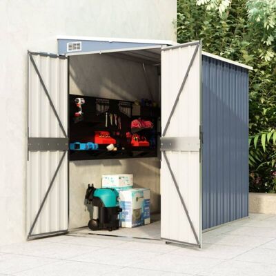 VIDAXL Capanno Giardino A Parete Grigio 118x194x178 Cm Acciaio Zincato - VIDAXL Capanno Giardino A Parete Grigio 118x194x178 Cm Acciaio Zincato -
