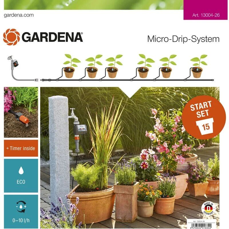 Gardena Start set micro irrigazione automatic, per 15 vasi, incluso computer Micro-Drip System (13004-26) -