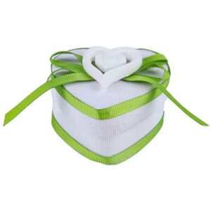 VETRINEINRETE Scatolina portaconfetti a cuore per Promessa di Matrimonio bomboniere segnaposto in tessuto bianco e verde