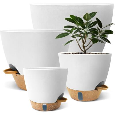 AULEDIO Vasi Per Piante 20/22,8/25/30,5 Cm – Polipropilene Riciclabile – Fori Di Drenaggio E Indicatore Livello Acqua Per Circolazione Aria – Sottovaso Incluso, Bianco AULEDIO Vasi Per Piante 20/22,8/25/30,5 Cm – Polipropilene Riciclabile – Fori Di Drenaggio E Indicatore Livello Acqua Per Circolazione Aria – Sottovaso Incluso, Bianco