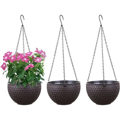 OEM Set Di 3 Vasi Da Fiori In Plastica Marrone Scuro Con Design A Nido D'Ape, Irrigazione Automatica, Serbatoio D'Acqua E Foro Di Drenaggio, Nelle Taglie S, M E L, Adatti Per La Coltivazione Idroponica. OEM Set Di 3 Vasi Da Fiori In Plastica Marrone Scuro Con Design A Nido D'Ape, Irrigazione Automatica, Serbatoio D'Acqua E Foro Di Drenaggio, Nelle Taglie S, M E L, Adatti Per La Coltivazione Idroponica.