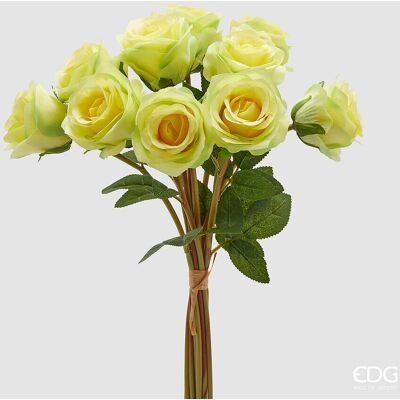 EDG Enzo De Gasperi Mazzo Rosa Con Foglie H 40 Cm Bouquet 10 Fiori Yellow Green EDG Enzo De Gasperi Mazzo Rosa Con Foglie H 40 Cm Bouquet 10 Fiori Yellow Green