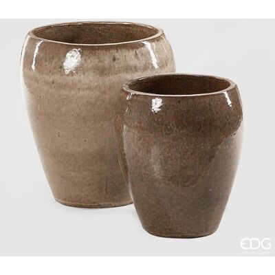 EDG Enzo De Gasperi Set 2 Pz Vaso Glaze Bombato H 42 Cm H 32 Cm Waterproof Sand EDG Enzo De Gasperi Set 2 Pz Vaso Glaze Bombato H 42 Cm H 32 Cm Waterproof Sand