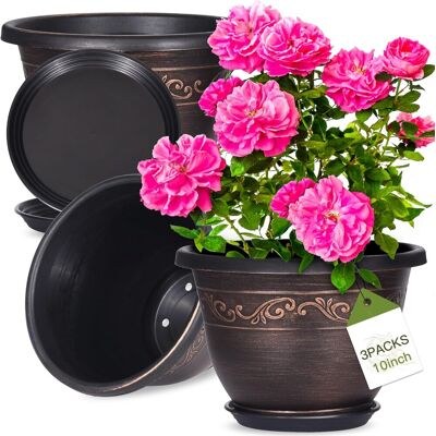 OEM Vasi Da Fiori In Plastica - 25 Cm, Con Fori Di Drenaggio E Sottovaso, Set Di 3 Piccoli Vasi Da Fiori In Resina Leggera, Per Uso Interno Ed Esterno, Set Di Vasi Da Giardino Decorativi In Stile Antico V OEM Vasi Da Fiori In Plastica - 25 Cm, Con Fori Di Drenaggio E Sottovaso, Set Di 3 Piccoli Vasi Da Fiori In Resina Leggera, Per Uso Interno Ed Esterno, Set Di Vasi Da Giardino Decorativi In Stile Antico V