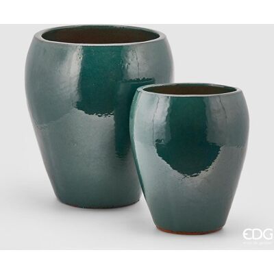 EDG Enzo De Gasperi Set 2 Pz Vaso Glaze Bombato H 42 Cm H 32 Cm Waterproof Verde Scuro EDG Enzo De Gasperi Set 2 Pz Vaso Glaze Bombato H 42 Cm H 32 Cm Waterproof Verde Scuro
