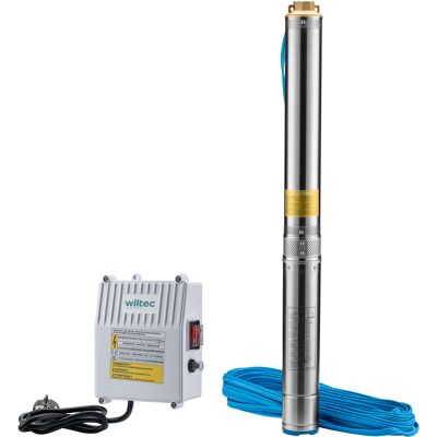 WILTEC Pompa Sommersa Per Pozzi 4" 1100 W, Portata Max 6000 L/h, Elettropompa A Immersione Con Profondità Max 20 M WILTEC Pompa Sommersa Per Pozzi 4" 1100 W, Portata Max 6000 L/h, Elettropompa A Immersione Con Profondità Max 20 M