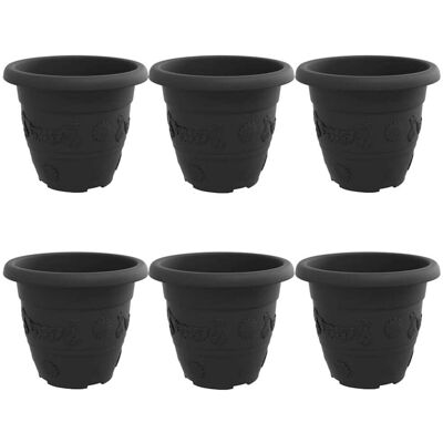VIDAXL Vaso Rotondo Per Fiori 6 Pz Nero Ø 26 X 21.5 Cm Plastica VIDAXL Vaso Rotondo Per Fiori 6 Pz Nero Ø 26 X 21.5 Cm Plastica