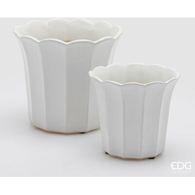 EDG Enzo De Gasperi Set 2 Vasi Cachepot Bellflower Bianco Ceramica EDG Enzo De Gasperi Set 2 Vasi Cachepot Bellflower Bianco Ceramica