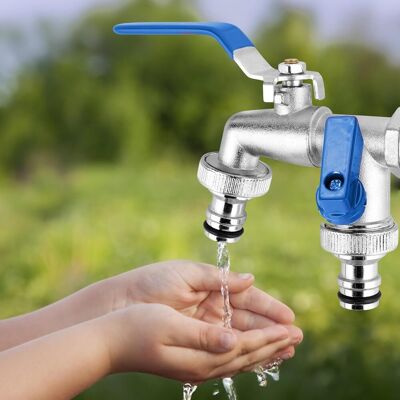 OEM Rubinetto Da Giardino Doppio, Uscita Acqua Da 1/2" E 3/4", Con 2 Portagomma Liberi OEM Rubinetto Da Giardino Doppio, Uscita Acqua Da 1/2" E 3/4", Con 2 Portagomma Liberi