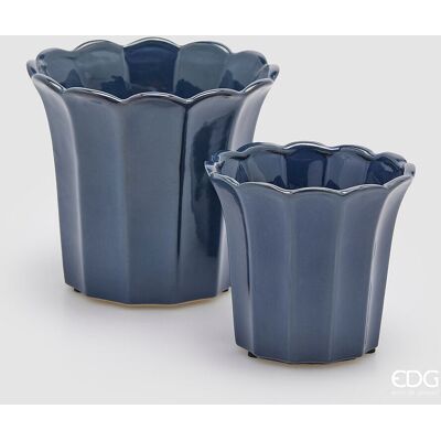 EDG Enzo De Gasperi Set 2 Vasi Cachepot Bellflower Blu Ceramica EDG Enzo De Gasperi Set 2 Vasi Cachepot Bellflower Blu Ceramica
