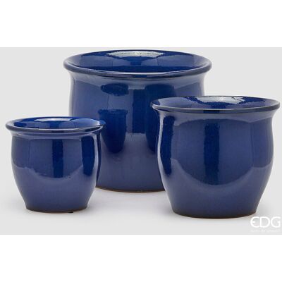 EDG Enzo De Gasperi Set 3 Vasi Cachepot Bombato Blu Ceramica 32 Cm EDG Enzo De Gasperi Set 3 Vasi Cachepot Bombato Blu Ceramica 32 Cm
