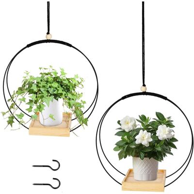 Neptune Set Di 2 Vasi Da Fiori Sospesi In Metallo Nero Con Base In Legno - Per Piante Da Appartamento, Succulente, Piante Aeree, Cactus Neptune Set Di 2 Vasi Da Fiori Sospesi In Metallo Nero Con Base In Legno - Per Piante Da Appartamento, Succulente, Piante Aeree, Cactus