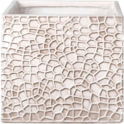 BELIANI Vaso Da Fiori Per Uso Esterno E Interno In Fibra Di Argilla Quadrato Decorativo 44 X 44 X 38 Cm Beige Feiyan BELIANI Vaso Da Fiori Per Uso Esterno E Interno In Fibra Di Argilla Quadrato Decorativo 44 X 44 X 38 Cm Beige Feiyan