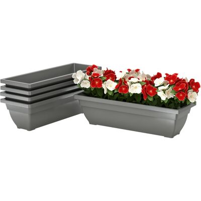 Zone Set Da 5 Vasi Per Fiori, Contenitori Per Piante In Plastica Per Terrazza, Giardino, Balcone, 59 X 21 X 16 Cm, Grigio Zone Set Da 5 Vasi Per Fiori, Contenitori Per Piante In Plastica Per Terrazza, Giardino, Balcone, 59 X 21 X 16 Cm, Grigio