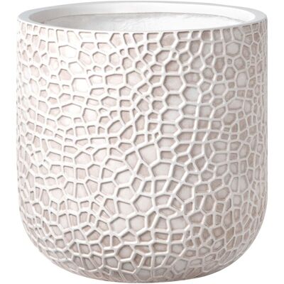 BELIANI Fioriera Decorativa Rotonda In Fibra Di Argilla 43 X 43 X 42 Cm Beige Chiaro Yuhua BELIANI Fioriera Decorativa Rotonda In Fibra Di Argilla 43 X 43 X 42 Cm Beige Chiaro Yuhua