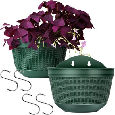Zone Vasi Da Fiori Sospesi In Plastica, Set Di 2 Vasi Da Fiori Sospesi E 4 Ganci Per Giardino, Balcone, Patio, Uso Esterno Zone Vasi Da Fiori Sospesi In Plastica, Set Di 2 Vasi Da Fiori Sospesi E 4 Ganci Per Giardino, Balcone, Patio, Uso Esterno