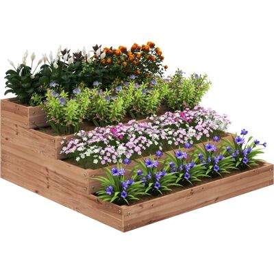 OEM Outsunny Letto Per Orto Rialzato Da Esterno A 4 Livelli, Fiori Dal Balcone Con Fondo Aperto E Fodera In Tessuto In Legno Di Abete, Per Piante, Fiori E Verde, 113x113x46 Cm, Caffè Scuro OEM Outsunny Letto Per Orto Rialzato Da Esterno A 4 Livelli, Fiori Dal Balcone Con Fondo Aperto E Fodera In Tessuto In Legno Di Abete, Per Piante, Fiori E Verde, 113x113x46 Cm, Caffè Scuro