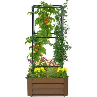 Zone Aiuola Rialzata Con Traliccio, Fioriere Con Supporti Per Piante Rampicanti, Fondo Aperto Per Proteggere Dalle Intemperie, 61 Cm X 61 Cm X 140 Cm, Marrone. Zone Aiuola Rialzata Con Traliccio, Fioriere Con Supporti Per Piante Rampicanti, Fondo Aperto Per Proteggere Dalle Intemperie, 61 Cm X 61 Cm X 140 Cm, Marrone.