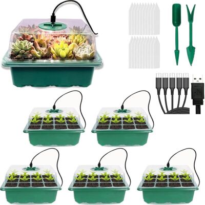 OEM Set Di 5 Propagatori Con Luci, Vassoi Per Semi, Vassoi Per Semi Con Coperchi, Mini Serra Per La Propagazione E La Crescita Delle Piantine -crezuo OEM Set Di 5 Propagatori Con Luci, Vassoi Per Semi, Vassoi Per Semi Con Coperchi, Mini Serra Per La Propagazione E La Crescita Delle Piantine -crezuo