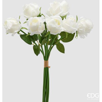 EDG Enzo De Gasperi Rosa Bouquet X9 Con Foglie H 46 Cm Pianta Artificiale Colore Bianco EDG Enzo De Gasperi Rosa Bouquet X9 Con Foglie H 46 Cm Pianta Artificiale Colore Bianco