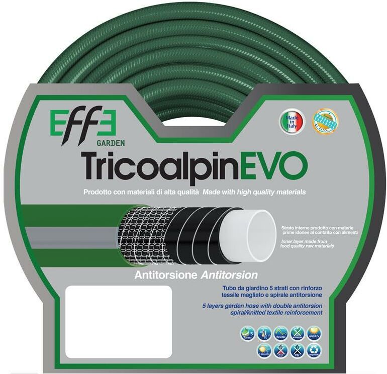 EFFE Tubo Tricoalpin Evo bianco-verde 5 strati 5/8 15 mt - giardino irigazione giardinaggio