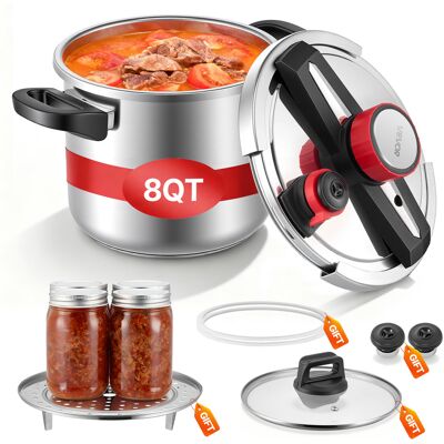 VEVOR Pentola A Pressione Da Fornello Da 7 Litri In Acciaio Inossidabile, Con Griglia Per La Cottura A Vapore, Coperchio In Vetro Temperato, Tre Impostazioni Di Pressione Per Carne, Fagioli, Riso VEVOR Pentola A Pressione Da Fornello Da 7 Litri In Acciaio Inossidabile, Con Griglia Per La Cottura A Vapore, Coperchio In Vetro Temperato, Tre Impostazioni Di Pressione Per Carne, Fagioli, Riso