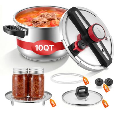 VEVOR Pentola A Pressione Da 8,7 Litri In Acciaio Inossidabile, Con Griglia Per La Cottura A Vapore, Coperchio In Vetro Temperato, Tre Impostazioni Di Pressione Per Carne, Fagioli, Riso, Zuppa VEVOR Pentola A Pressione Da 8,7 Litri In Acciaio Inossidabile, Con Griglia Per La Cottura A Vapore, Coperchio In Vetro Temperato, Tre Impostazioni Di Pressione Per Carne, Fagioli, Riso, Zuppa