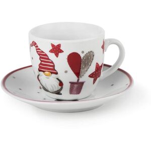 EXCELSA Gnomo Set 6 Tazzine Caffè Con Piattino, Porcellana, Decoro Natalizio, 90cl EXCELSA Gnomo Set 6 Tazzine Caffè Con Piattino, Porcellana, Decoro Natalizio, 90cl