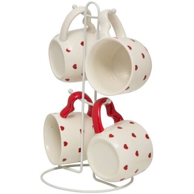 ATMOSPHERA Set Di 4 Tazze Di San Valentino Su Un Portaoggetti Con Cuori - Créateur D'Intérieur ATMOSPHERA Set Di 4 Tazze Di San Valentino Su Un Portaoggetti Con Cuori - Créateur D'Intérieur