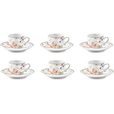 FADE Set Caffè Jasmine Porcellana Fine Decoro Floreale 6 Persone FADE Set Caffè Jasmine Porcellana Fine Decoro Floreale 6 Persone