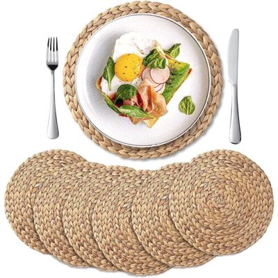 XISRENS Set Di Tovagliette Rotonde (6 Pezzi) - Sottopentola In Giacinto D'Acqua Naturale E Paglia Intrecciata Per Tavolo Da Pranzo (30 Cm) XISRENS Set Di Tovagliette Rotonde (6 Pezzi) - Sottopentola In Giacinto D'Acqua Naturale E Paglia Intrecciata Per Tavolo Da Pranzo (30 Cm)