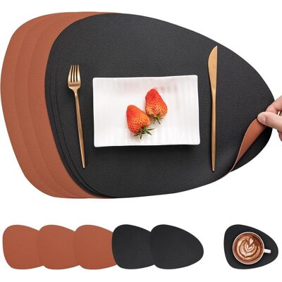 LABLANC Set Di Tovagliette E Sottobicchieri In Pelle, Tovagliette Antiscivolo Double-face (nero E Marrone, Set Da 6 Pezzi) LABLANC Set Di Tovagliette E Sottobicchieri In Pelle, Tovagliette Antiscivolo Double-face (nero E Marrone, Set Da 6 Pezzi)