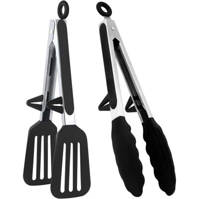 XISRENS Set Di 2 Pinze Da Cucina In Silicone Con Poggia-cucchiaio E Manico Antiscivolo In Acciaio Inox Per Cucinare, Friggere, Tagliare Bistecche E Servire (23 Cm) XISRENS Set Di 2 Pinze Da Cucina In Silicone Con Poggia-cucchiaio E Manico Antiscivolo In Acciaio Inox Per Cucinare, Friggere, Tagliare Bistecche E Servire (23 Cm)