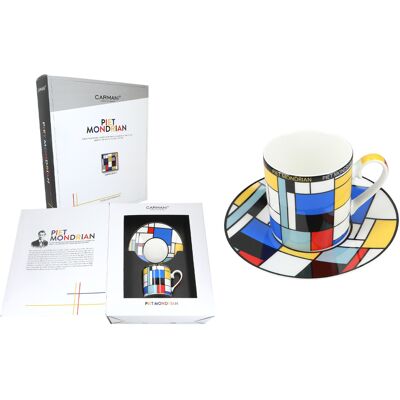OEM Set Di Tazza Con Piattino, Composizione Di Piet Mondrian, Un'opera D'Arte. OEM Set Di Tazza Con Piattino, Composizione Di Piet Mondrian, Un'opera D'Arte.