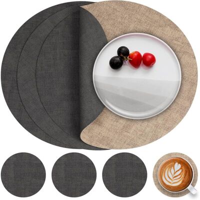 XISRENS Set Di 4 Tovagliette E Sottobicchieri In Pelle, Rotondi, Antiscivolo, Double-face, Lavabili, In Plastica Resistente Al Calore (grigio Beige, Set Da 4) XISRENS Set Di 4 Tovagliette E Sottobicchieri In Pelle, Rotondi, Antiscivolo, Double-face, Lavabili, In Plastica Resistente Al Calore (grigio Beige, Set Da 4)