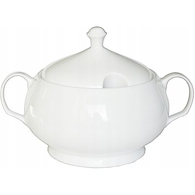 OEM Zuppiera Grande Bianca Da 3 Litri Per Zuppa, Zuppa Fredda, Goulash, Con Foro Per Il Mestolo OEM Zuppiera Grande Bianca Da 3 Litri Per Zuppa, Zuppa Fredda, Goulash, Con Foro Per Il Mestolo
