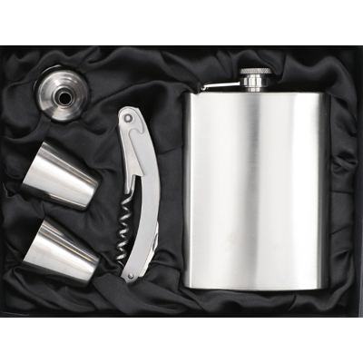 OEM Elegante Set Regalo: Fiaschetta In Argento Con Bicchieri E Accessori. OEM Elegante Set Regalo: Fiaschetta In Argento Con Bicchieri E Accessori.